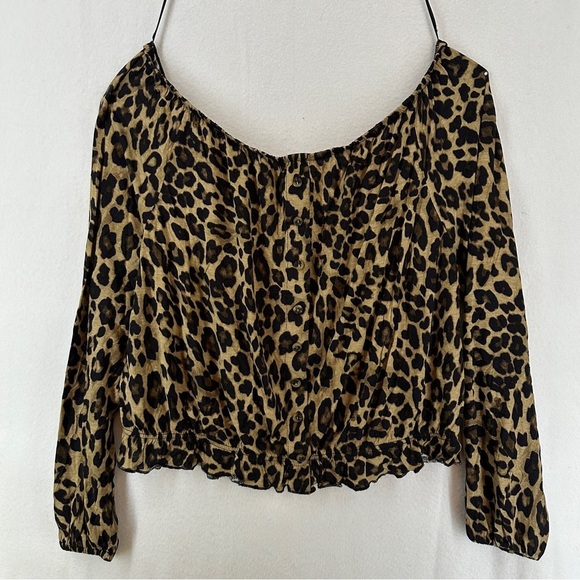H&M Off The Shoulder Cheetah Print Blouse Large - Picture 1 of 9
